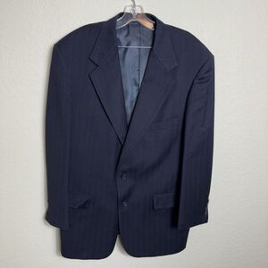 Stafford‎ Men's Sports Coat 100% Wool Navy 2 Button Stripes  Size 42 **See Meas.